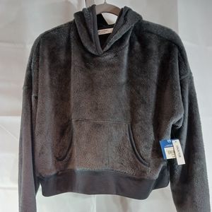 *Arizona Jean Co Faux Fur Crop Hoodie Very Soft Front Pockets Gray Junior's L NW